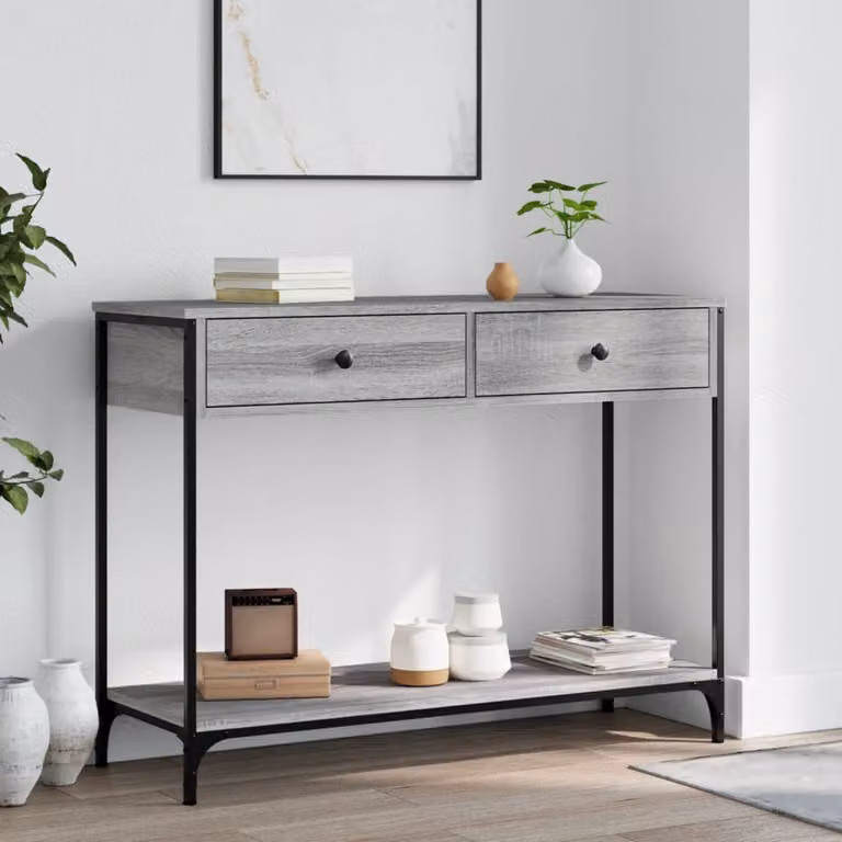 vidaXL Tavolino Consolle in Legno e Metallo Grigio, L 100 x P 34,5 x H 75 cm