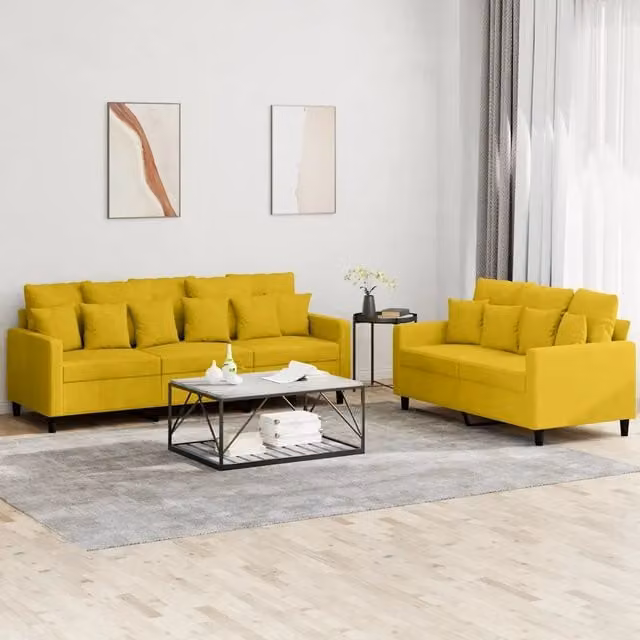 Set di Divani 2 pz con Cuscini giallo in Velluto 3201726