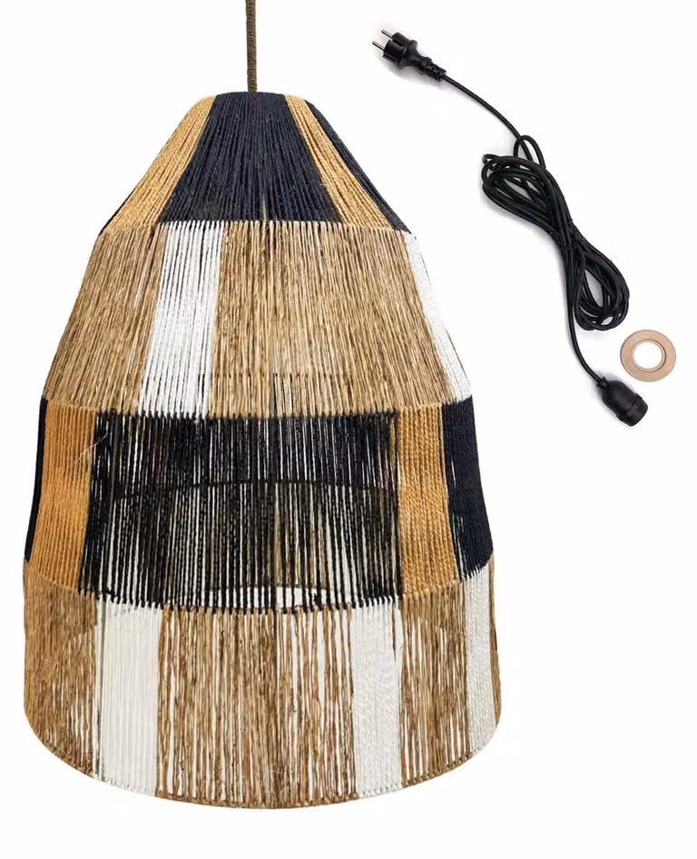 Lampada a sospensione per esterni, corda naturale, stile bohémien, cavo da 5 metri, diametro 50 cm