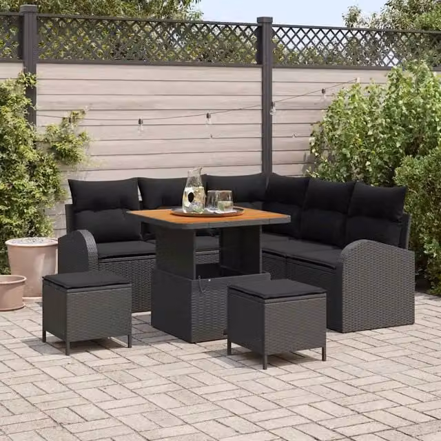 Set Divano da Giardino 8 pz Nero polyrattan 3362389
