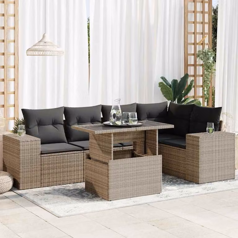 Set Divano da Giardino vidaXL 6 pz in Polyrattan Grigio con Cuscini e Tavolino da Esterno