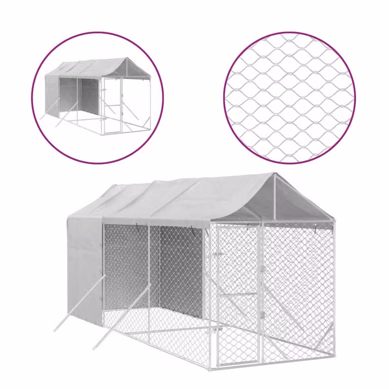 Cuccia Cani da Esterno Tetto Argento 2x6x2,5 m Acciaio Zincato
