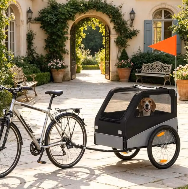 Rimorchio per bici ULEVR per cani fino a 20 kg, ruote gonfiabili da 20", pieghevole, nero e grigio