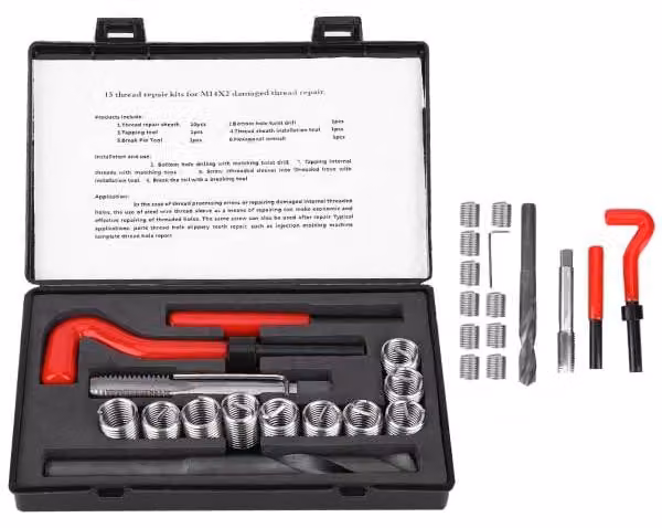 Kit di strumenti per la riparazione di filettature - Set da 15 pezzi, filettatura M14 x 2