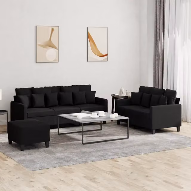 Set di Divani 3 pz con Cuscini Nero in Tessuto 3201676