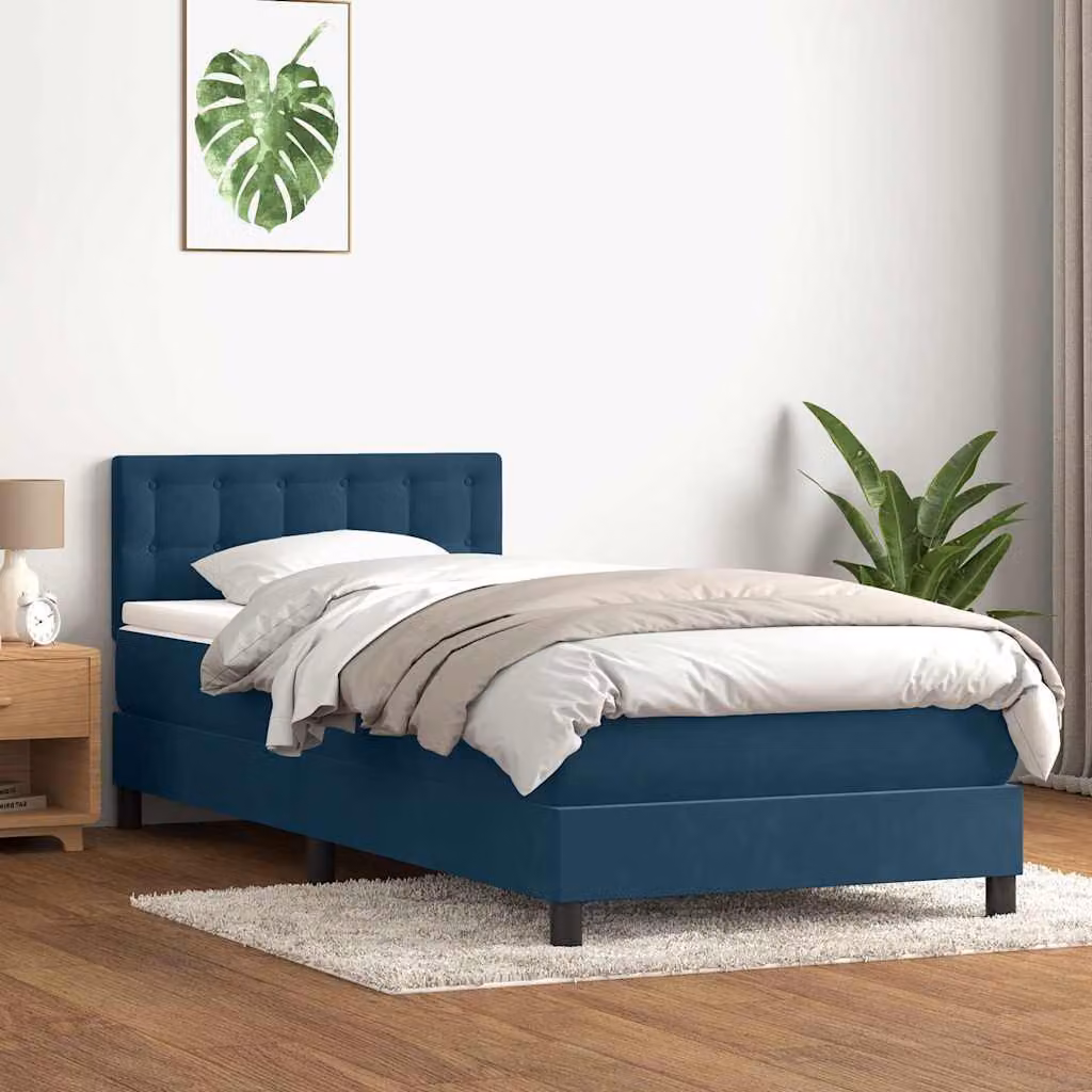 vidaXL Giroletto a Molle con Materasso Ibrido in Velluto Blu Scuro, L/P/H: 80 x 223 x 88 cm