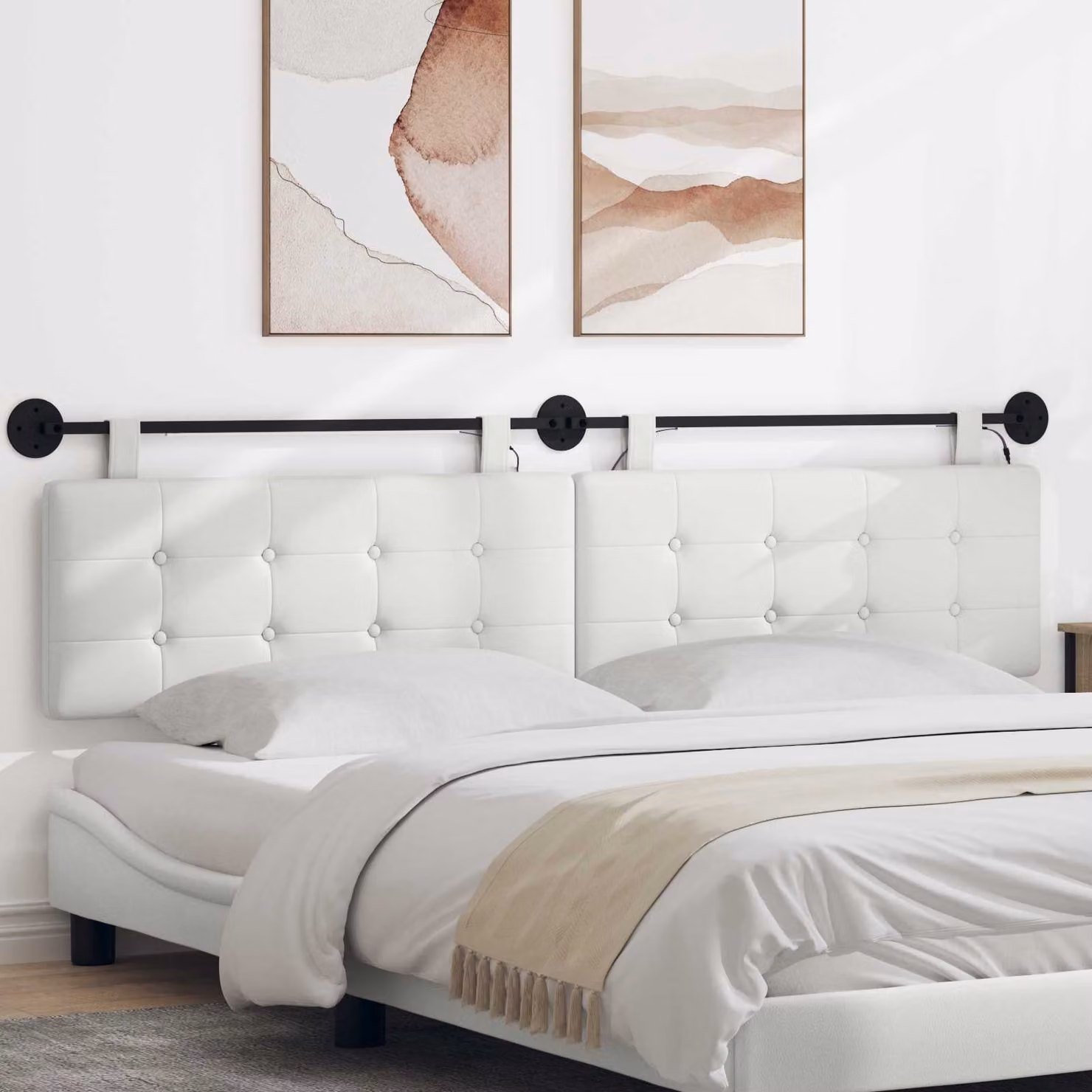 vidaXL Testiera sospesa con luce LED in similpelle bianco con illuminazione integrata e luce da lettura