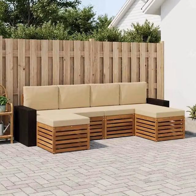 Set di divani da esterno 6 pz Naturale e Beige 3384694