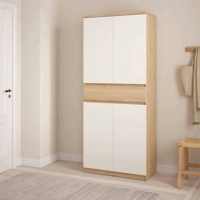 Scarpiera Jangmi, Mobile portascarpe, Armadio da ingresso multiuso, Mobiletto per calzature, 80x40 h192 cm, Rovere e Bianco