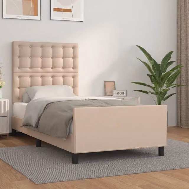 Letto con Giroletto e Testiera in Similpelle beige vidaXL L/P/H: 90 x 200 cm – 1