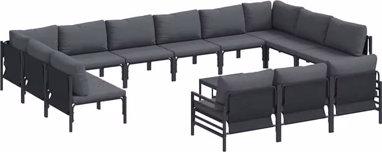 Set Divano da Giardino con cuscino 14 pcs Nero Acciaio