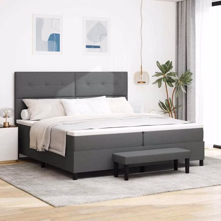 Maison Exclusive - Letto boxspring con testiera grigio scuro 200 x 200 cm in tessuto