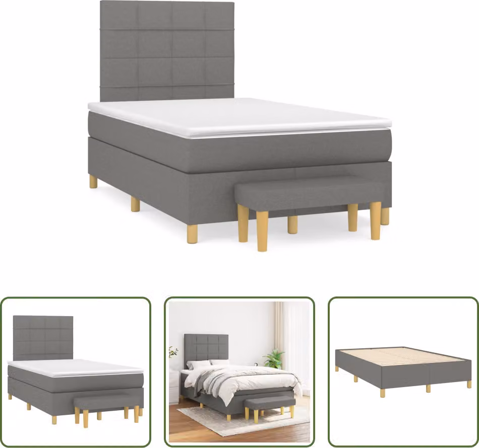 The Living Store Letto a molle con materasso grigio scuro 120x190 cm in tessuto