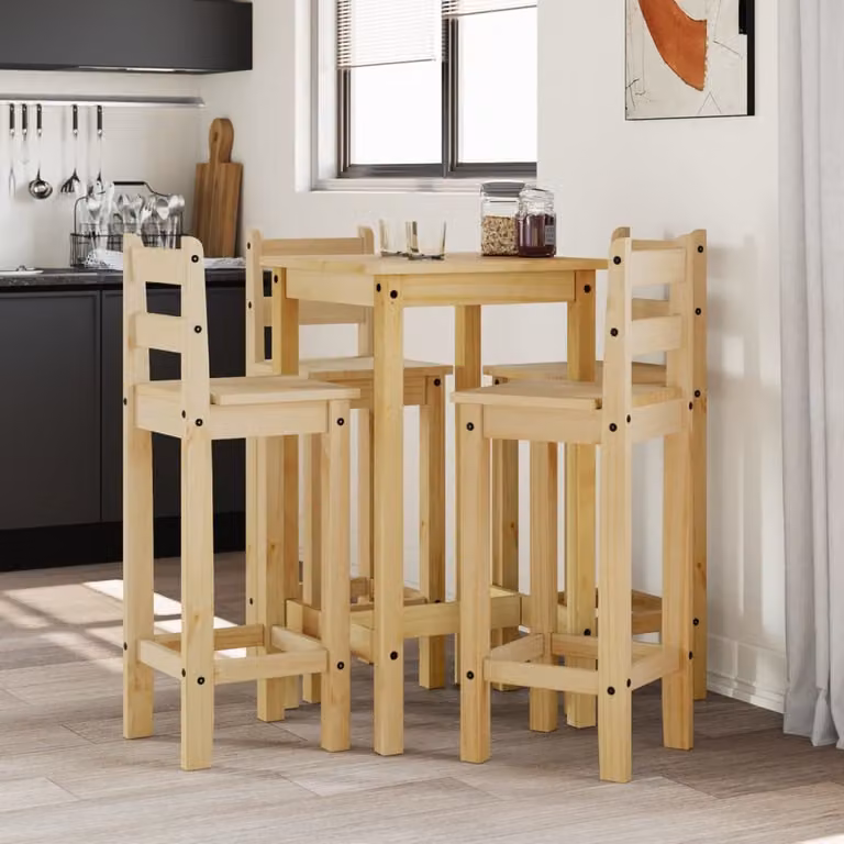 Set da pranzo vidaXL composto da tavolo quadrato e 4 sedie in legno di pino marrone con finitura cerata