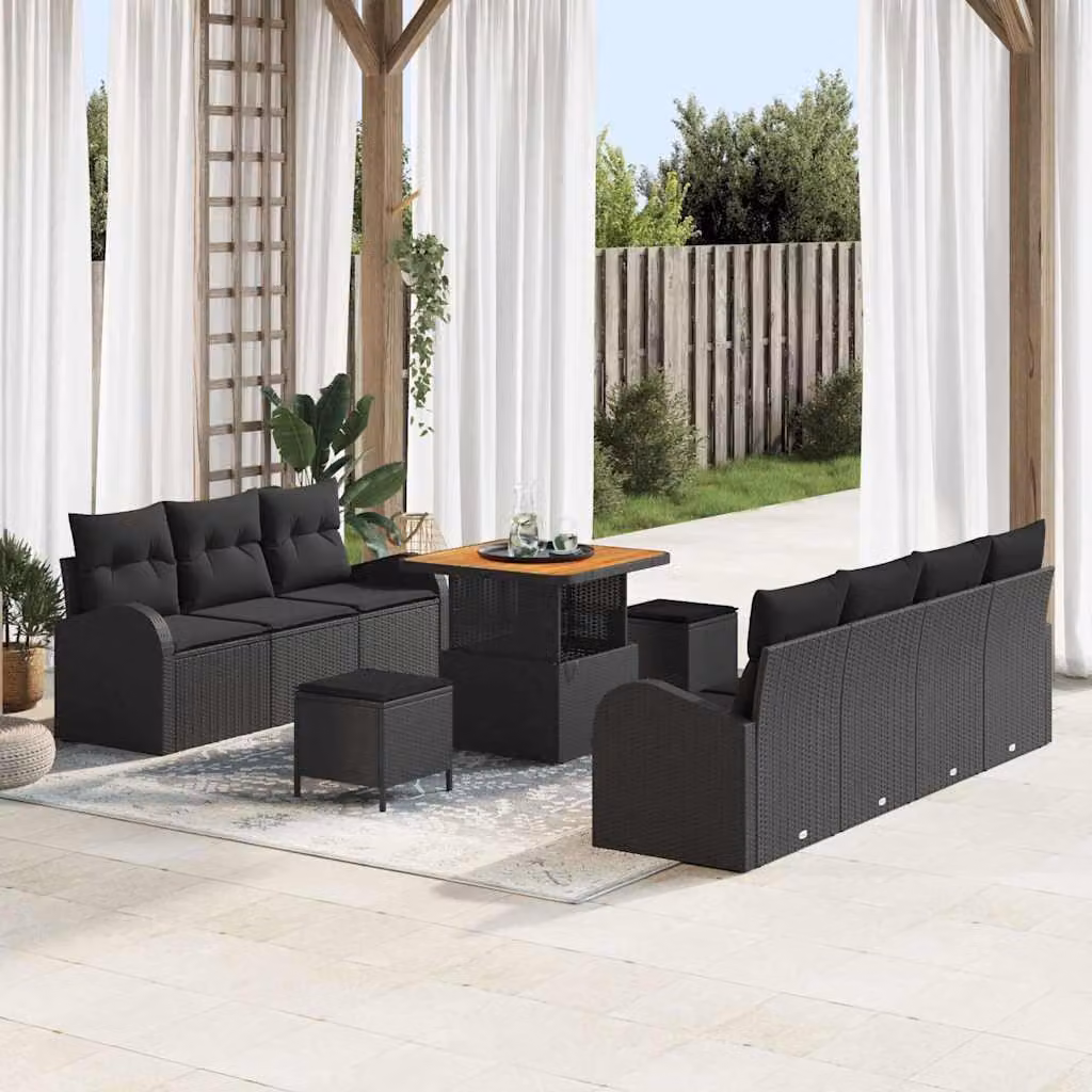 Maison Exclusive - Set da giardino composto da 10 pezzi, divano in rattan sintetico nero