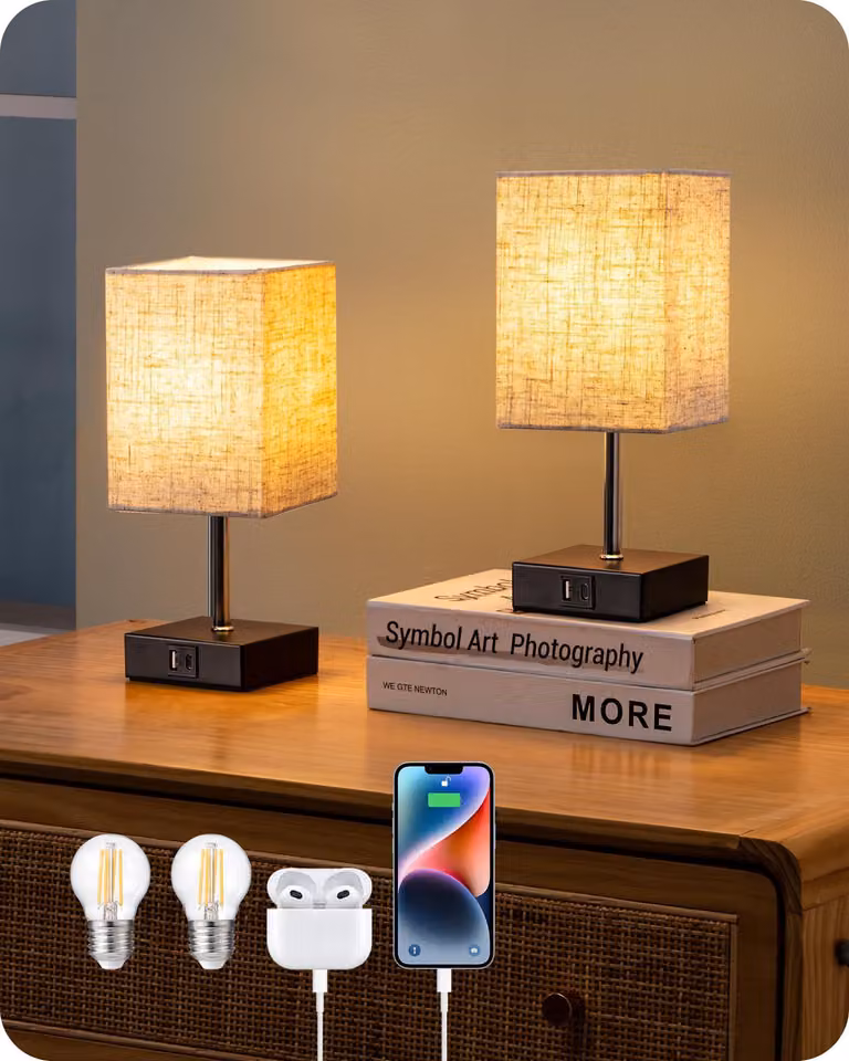 Lampada da tavolo LED con touch screen, dimmerabile, confezione da 2, design moderno con funzione di ricarica USB
