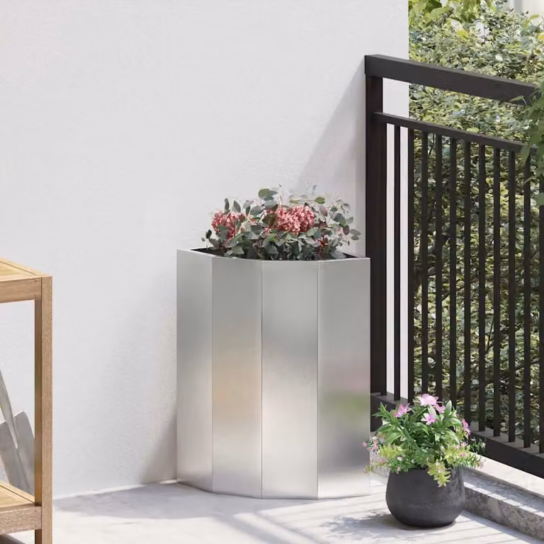 Vaso d'angolo vidaXL in acciaio inox argento L/P/H: 30 x 30 x 50 cm