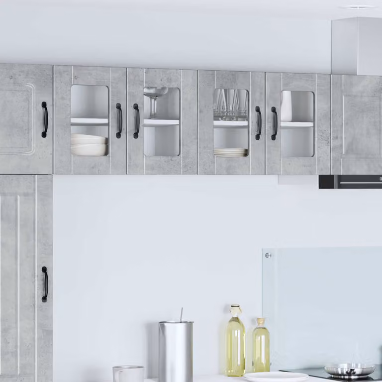 Set di 2 mobili da parete PORTO vidaXL in legno e vetro, Grigio cemento