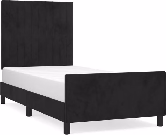 Letto singolo moderno con testiera in velluto nero e struttura in legno di larice L: 80 cm, P: 200 cm, H: 103 cm