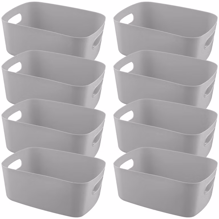 Set di 8 contenitori in plastica grigia con maniglie