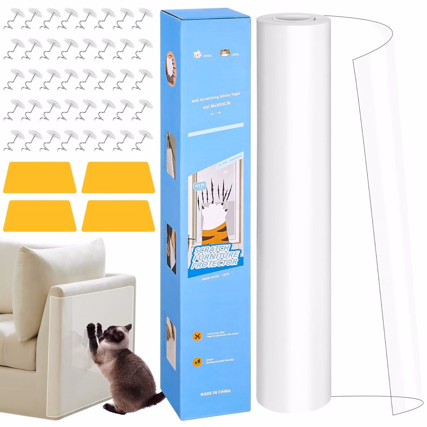 Pellicola autoadesiva protettiva per mobili, ideale per proteggere dagli artigli degli animali domestici - Trasparente, dimensioni 8 m x 40 cm