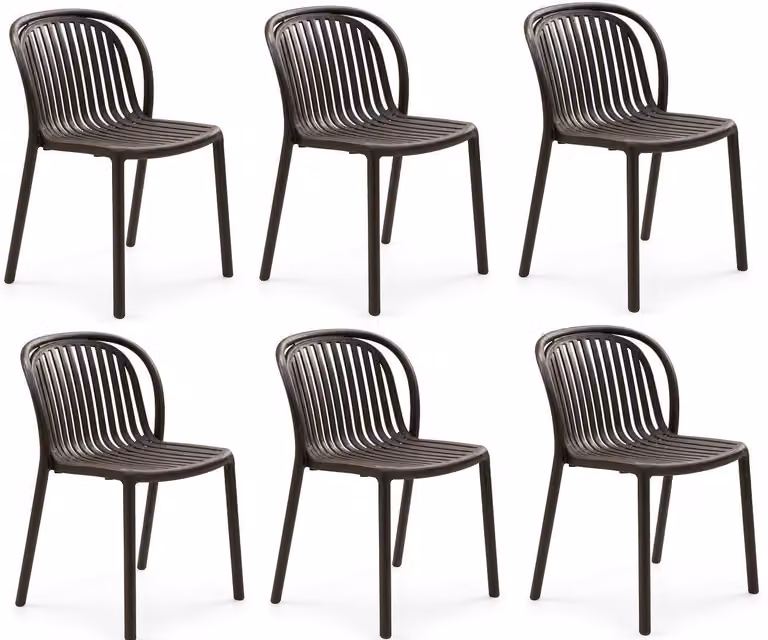 Sedia moderna, 6 pezzi, in plastica, con schienale e seduta dotati di elementi verticali