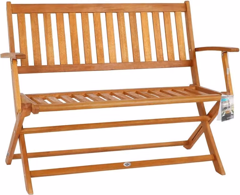 Panca da giardino pieghevole in legno di eucalipto, 2 posti, 120 cm