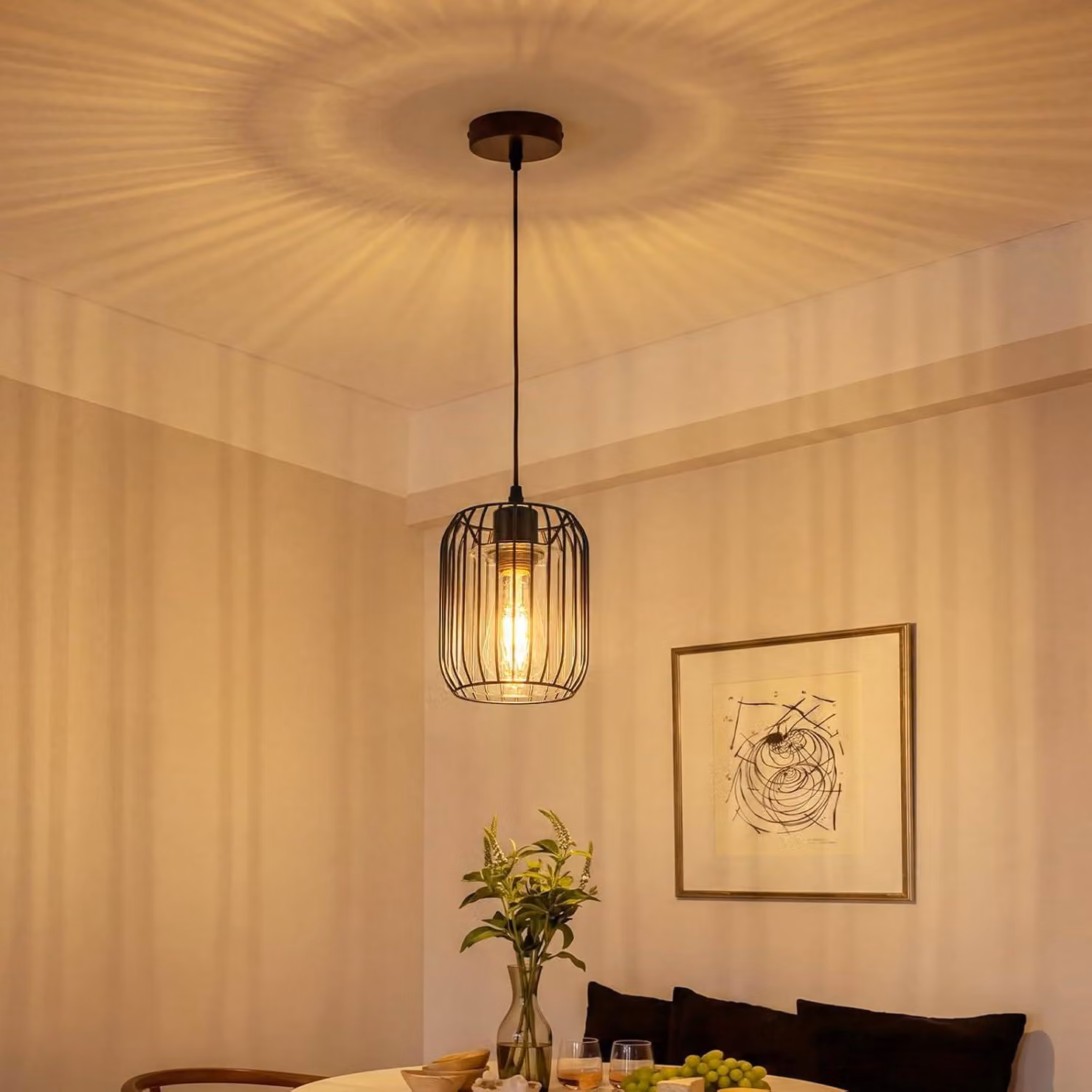Lampada a sospensione ZMH a 1 luce, lampada da tavolo da pranzo E27, lampada da soggiorno in vetro con paralume interno, lampada da sala da pranzo a sospensione per sala da pranzo e cucina, nera