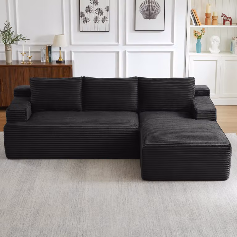 Divano ad angolo, modello L, divano letto modulare con seduta profonda, imbottitura in schiuma e molle insacchettate, rivestimento in tessuto corduroy, non richiede montaggio, design Cloud Sofa
