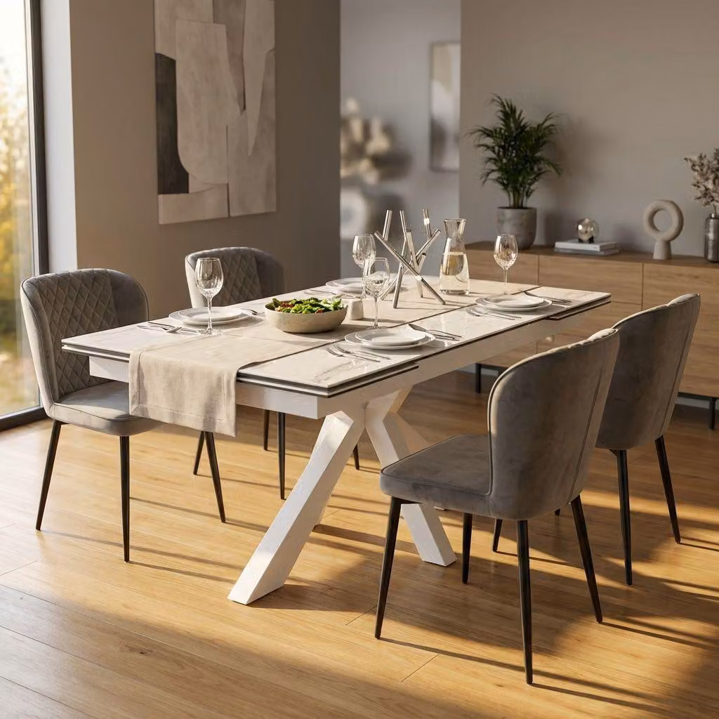 Milani Home - tavolo da pranzo allungabile 160-240 x 90 x 76 cm, bianco, metallo
