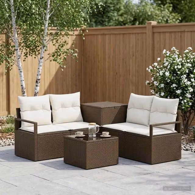 Set di divani 6 pz Marrone e Bianco Crema 55 x 55 x 37 cm 3447238