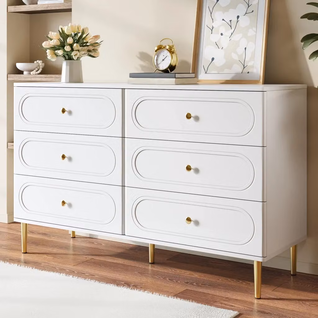 Sideboard moderno WISHDOR bianco con 6 cassetti e piedi in metallo L/P/H: 120 x 40 x 75 cm – 2