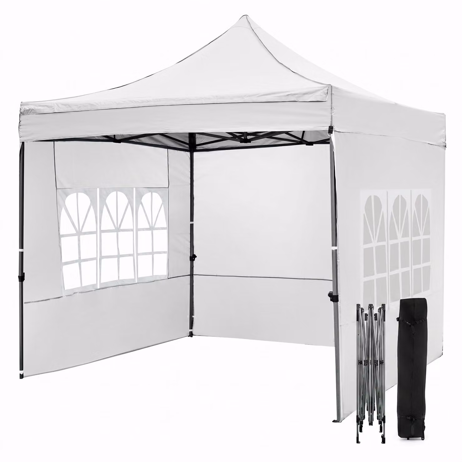 Gazebo da esterno pieghevole Costway bianco con pareti rimovibili, sacchi di sabbia e borsa, regolabile in altezza, L 300 x P 300 cm