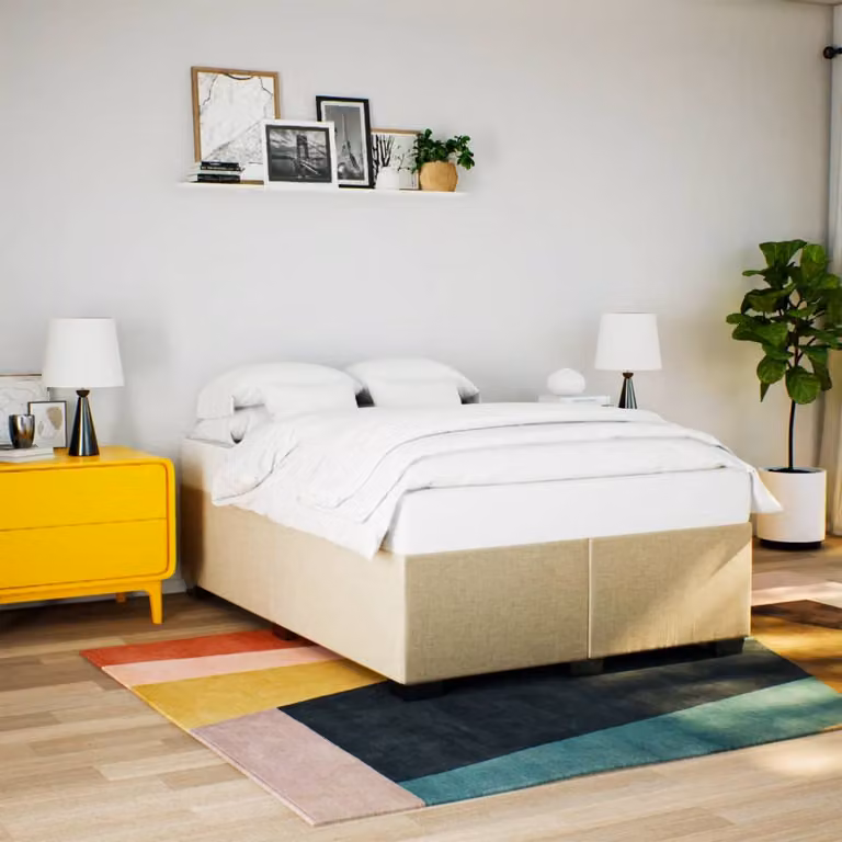 vidaXL Giroletto senza materasso in tessuto beige con doghe in legno L 160 cm x P 200 cm