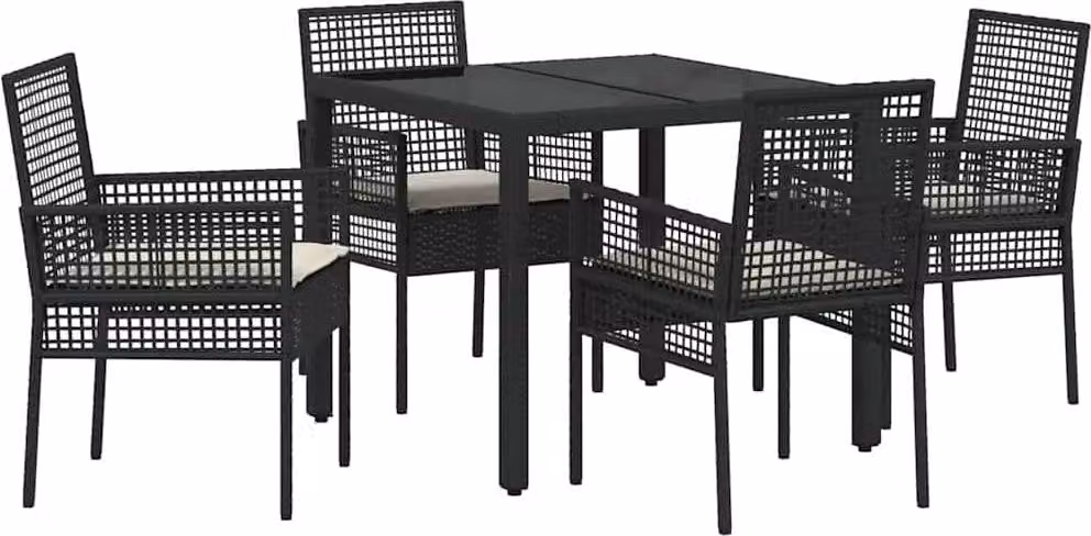 Set da Pranzo per Giardino 5 pcs Nero polyrattan