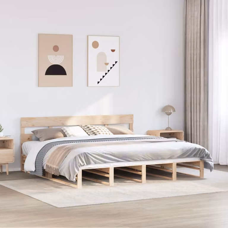 Letto senza materasso vidaXL in legno massello di pino marrone stile rustico L 180 cm x P 200 cm