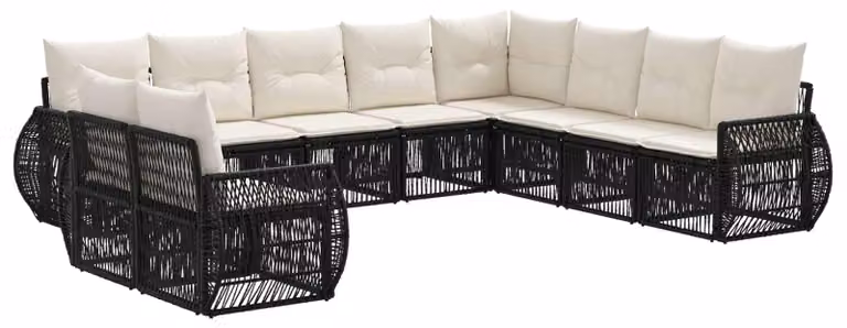 Set da giardino composto da 10 pezzi, in rattan sintetico nero e crema