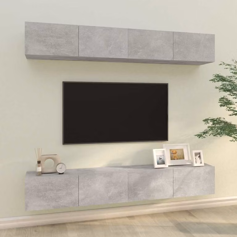 Set di 4 Mobili Porta TV a Parete vidaXL in MDF Grigio, L 100 x P 30 x H 30 cm