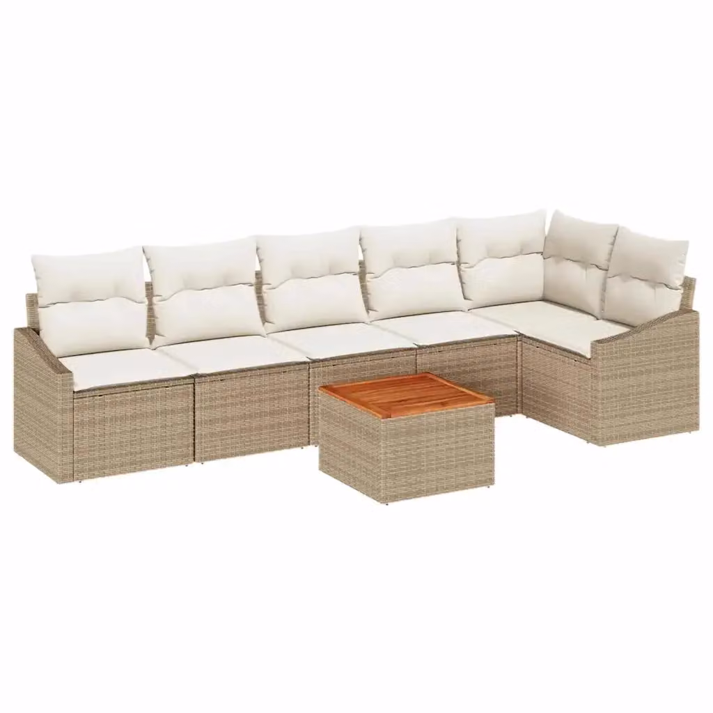 Set Divano da Giardino vidaXL 7 pz in Polyrattan Beige con Cuscini e Tavolino da Caffè – 2