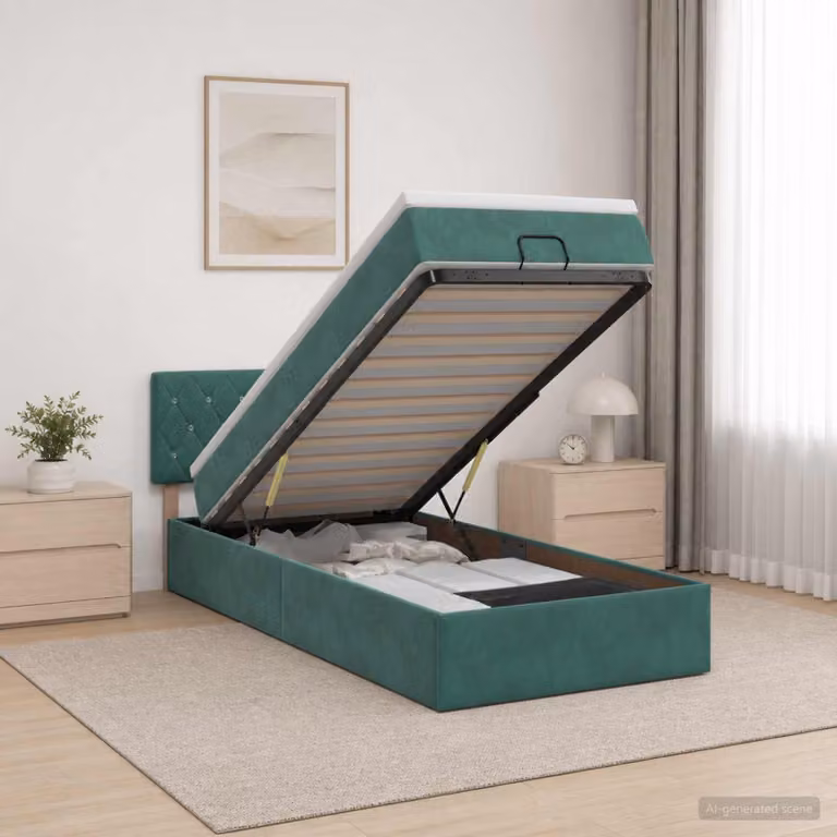 Letto ottomano con materasso vidaXL in velluto verde scuro, L 80 cm x P 200 cm