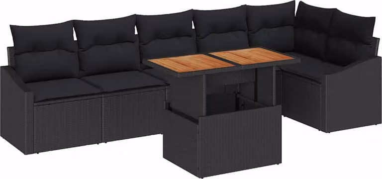 Set Divano da Giardino con archiviazione 7 pcs Nero Poly Rattan