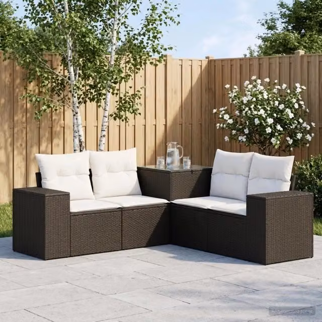 Set di divani 5 pz Nero e Bianco Crema 200 x 200 x 85 cm 3447909