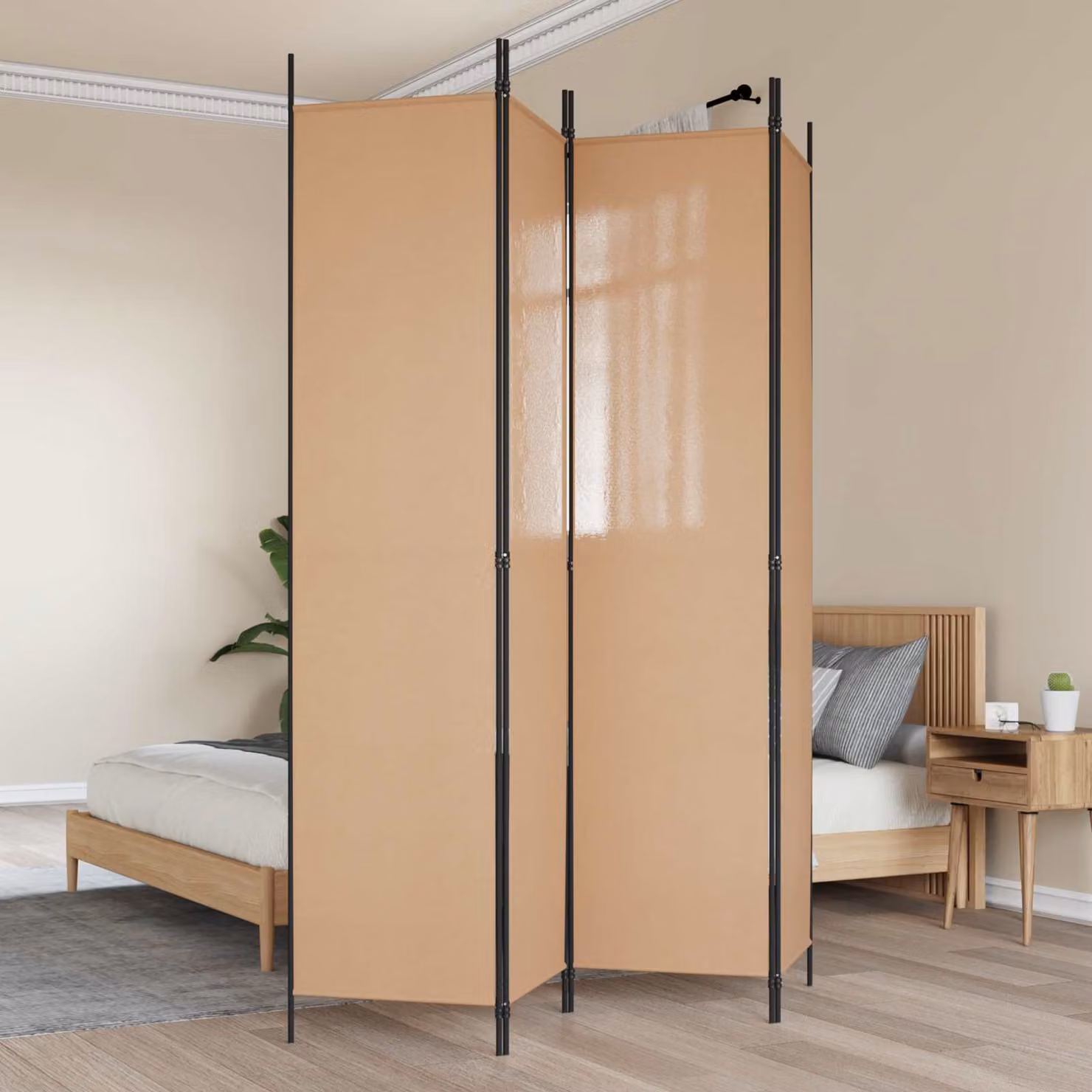 Paravento a 4 Pannelli vidaXL Beige in Tessuto e Metallo L: 200 cm, H: 220 cm