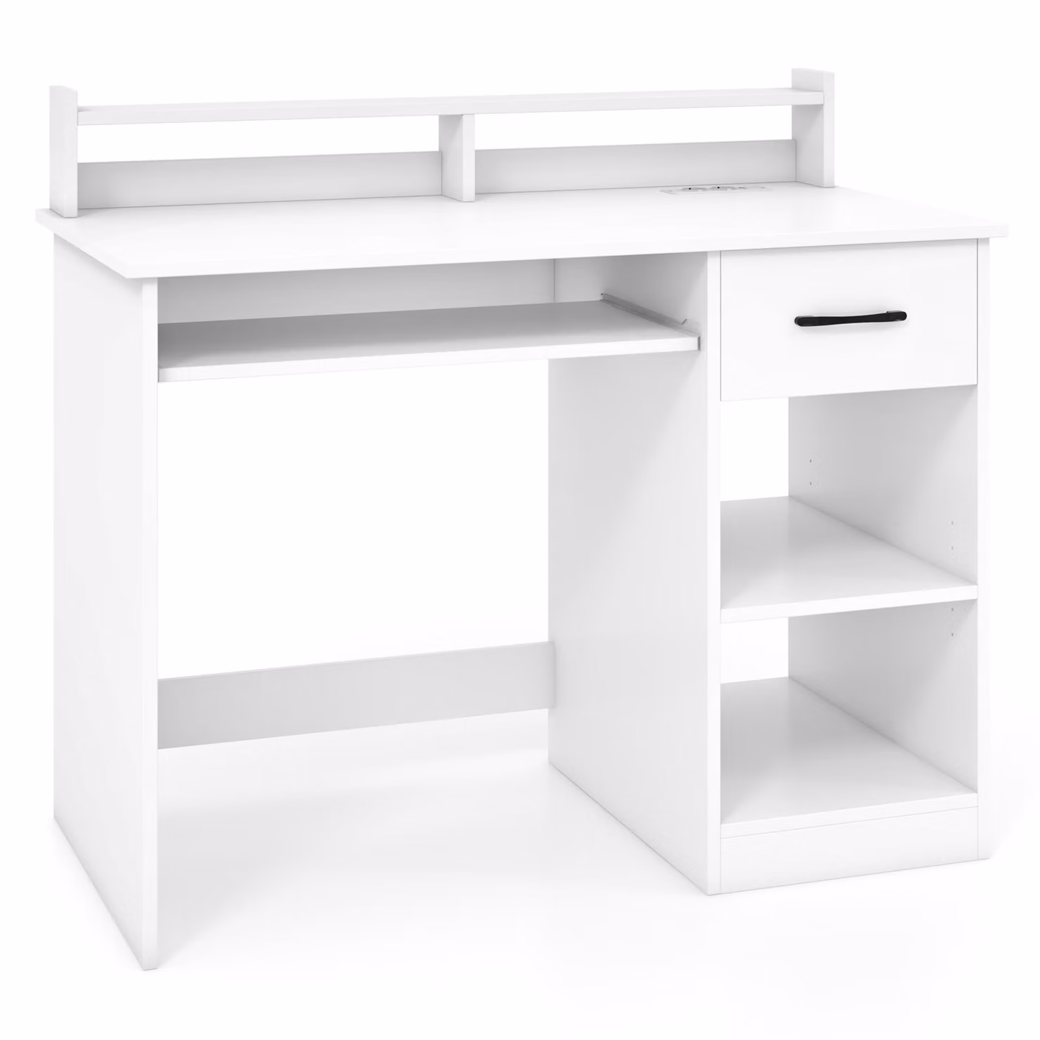 Scrivania COSTWAY con stazione di ricarica, porte USB e Type-C, vassoio per tastiera e cassetto, scrivania per computer, scrivania da ufficio piccola 105x55x89 cm bianco