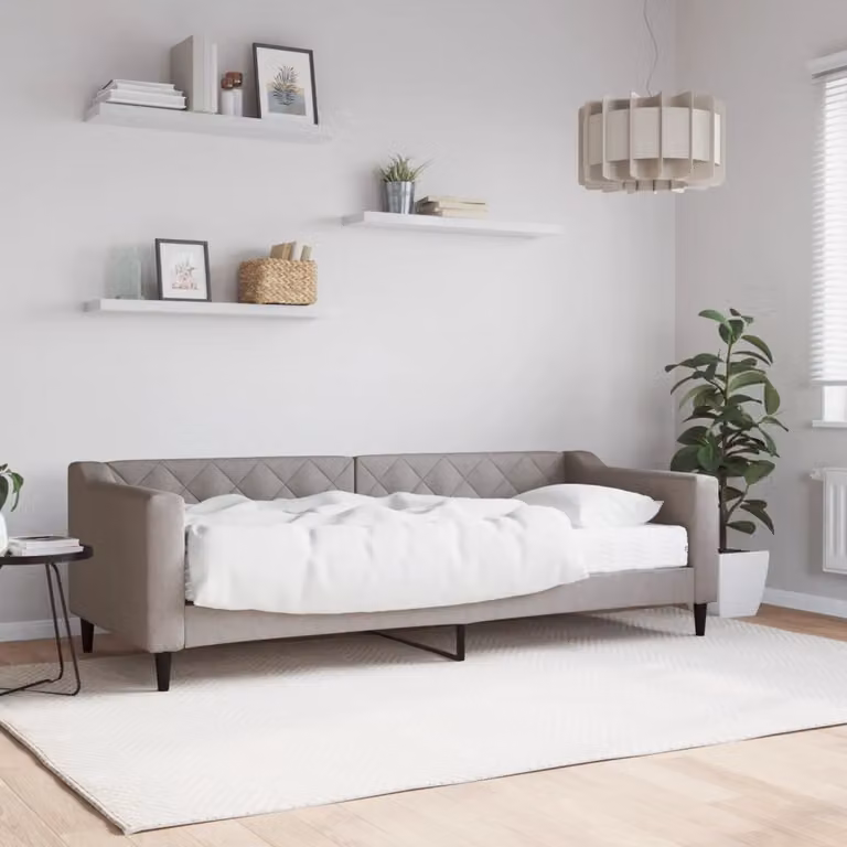 vidaXL Divano Letto con Materasso in Tessuto, Colore Tortora, L/P/H: 223 x 80 x 90 cm
