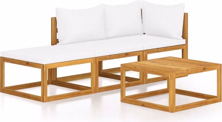Set Divani da Giardino 4 pz con Cuscini Crema in Legno Acacia