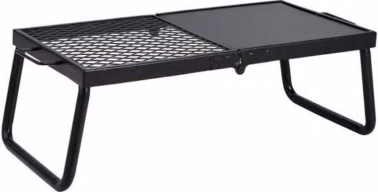 Griglia da campeggio in legno - Griglia da tavolo versatile - Portatile - Dimensioni 57 x 28,5 x 23 cm - fino a 300 °C - include griglia e piastra - ideale per campeggio e giardino