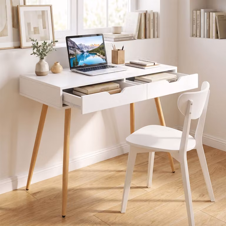 Costway Scrivania da studio con 2 cassetti per soggiorno e ufficio, Scrivania per computer con struttura in legno 108 x 48 x 77,5 cm
