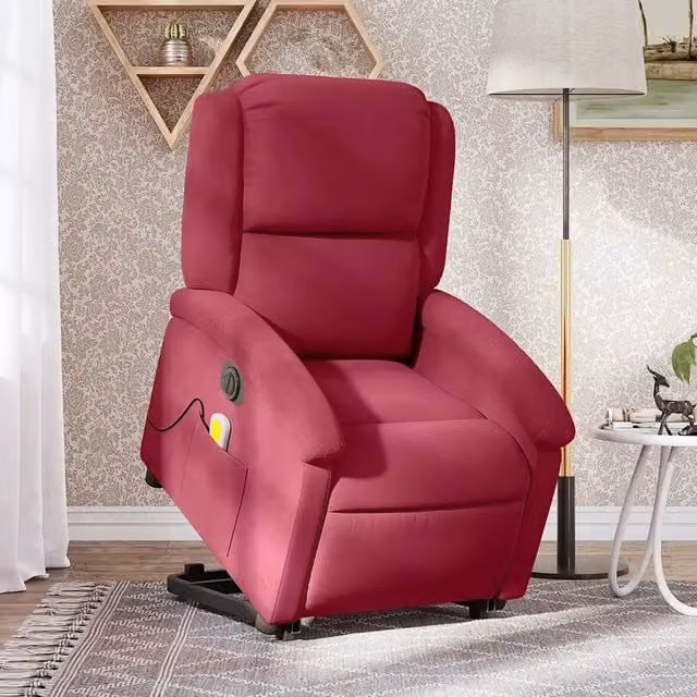 Poltrona Alzapersona Elettrica con Massaggio vidaXL in Velluto Rosso per Senior