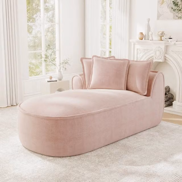 Divano chaise longue rosa 164 x 92 x 67 cm; modulare senza struttura con seduta profonda; in ciniglia
